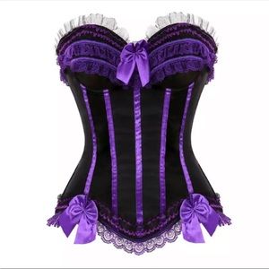3XL PURPLE PLUS SIZE Corset Satin top With Zipper Lace Trim Overbust Bustier